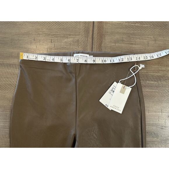 NWT Good American Light Mocha Faux Leather Leggings Women’s Size 3 Elastic Waist - Picture 8 of 16